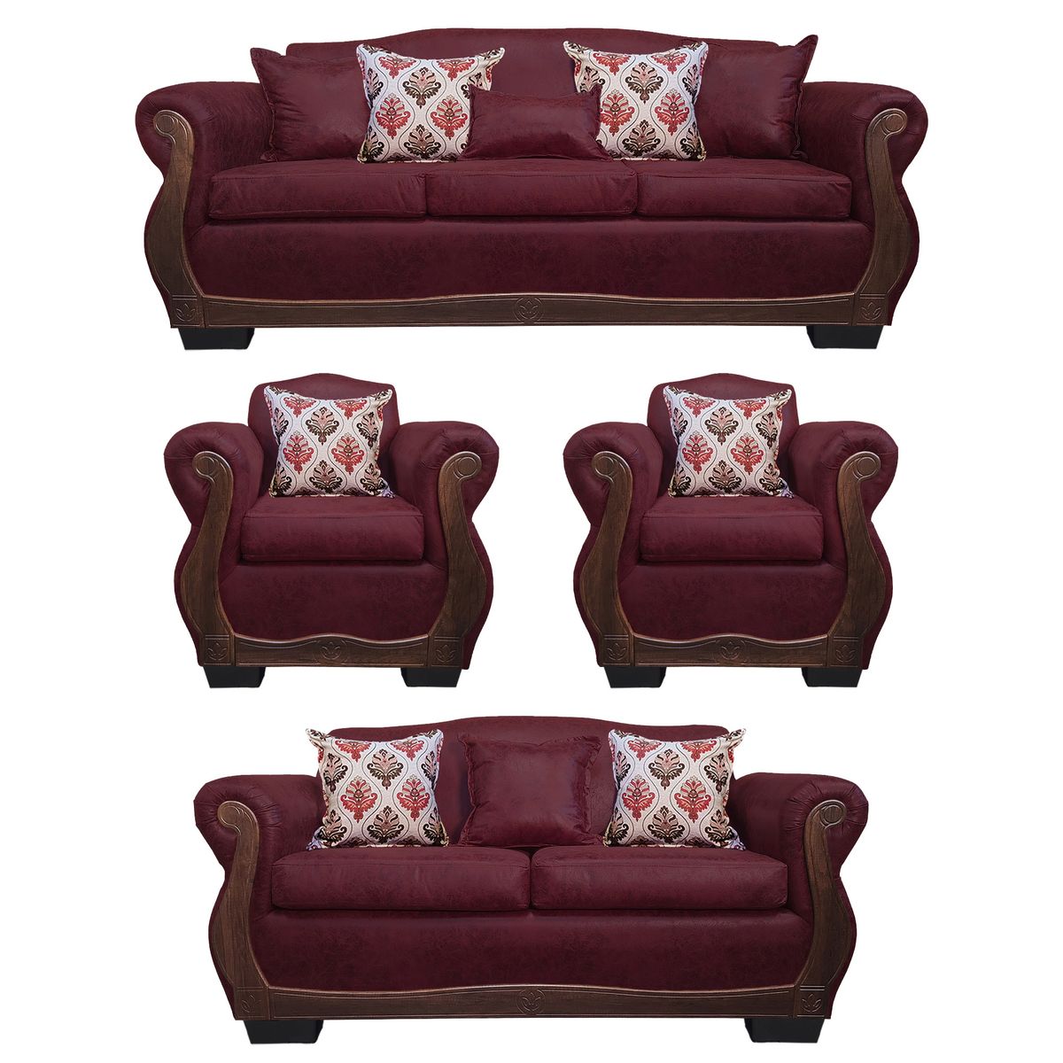 AMERICA DECORA - Living Con Resorte Estructural 9 Cuerpos 4+3+1+1 Grand Santi Envejecido Burdeo X