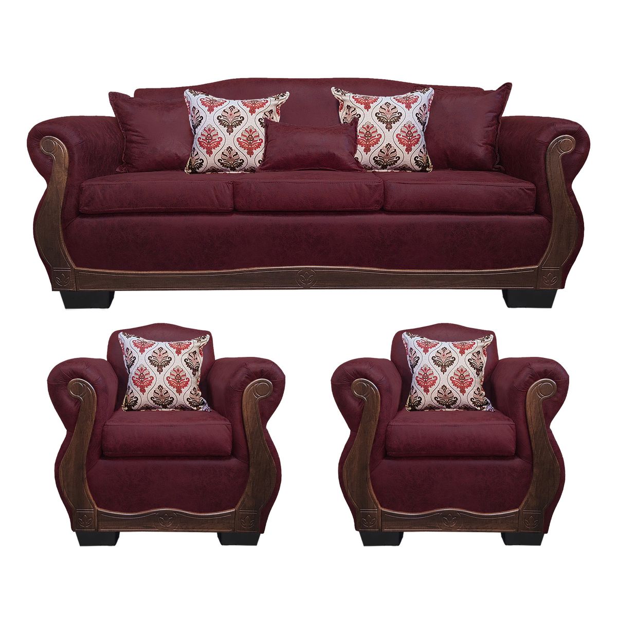 AMERICA DECORA - Living Con Resorte Estructural 6 Cuerpos 4+1+1 Grand Santi Envejecido Burdeo X