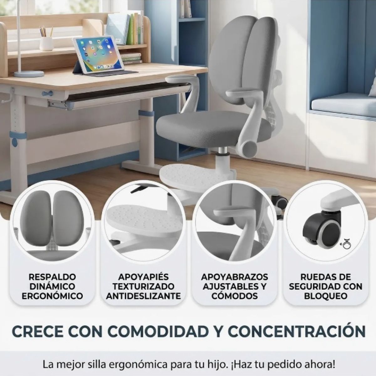 Silla Ergonómica Infantil Respaldo Doble, marca ATLAS - Foto 2