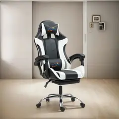 ATLAS - Silla Gamer De Cuero Con Masajeador Blanca