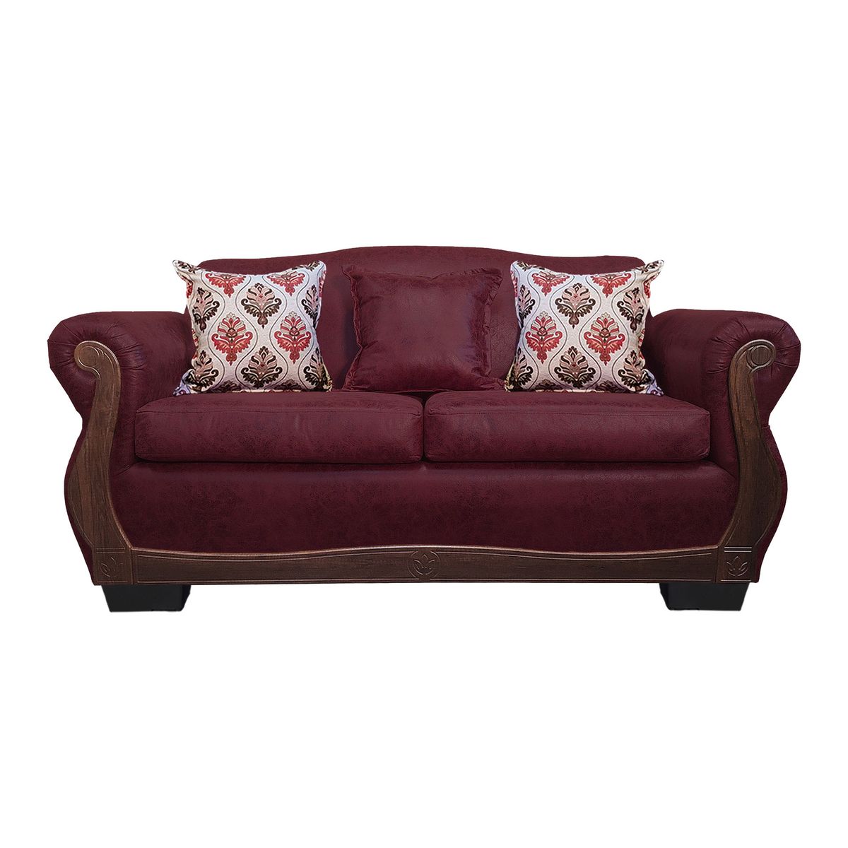 AMERICA DECORA - Sofá Con Resorte Estructural 3 Cuerpos Grand Santi Envejecido Burdeo X