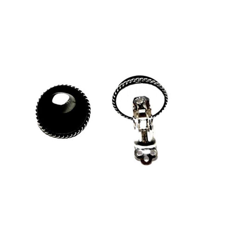 JOYAS MYTOKE - Aros Clip Click Piedra Onix Redondo Plata Fina 925 Earcuff