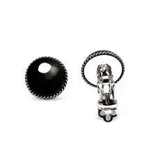 JOYAS MYTOKE - Aros Clip Click Piedra Onix Redondo Plata Fina 925 Earcuff