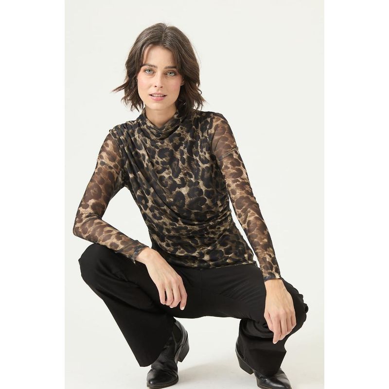 PRIVILEGE - Blusa cafe estampada PRIVILEGE 2745 - Café