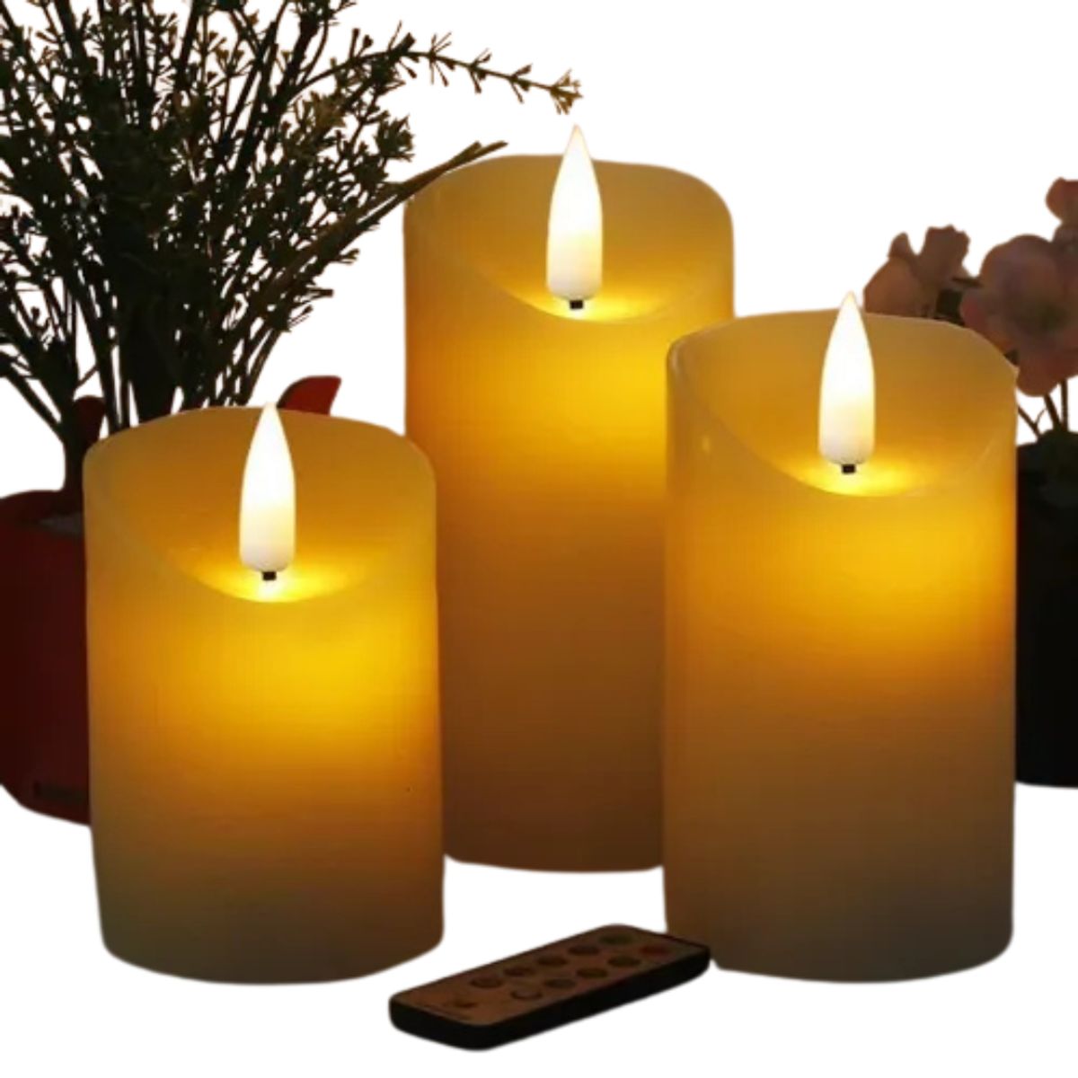MOVI - Pack 3 Velas LED Decorativas con Control Remoto incluido