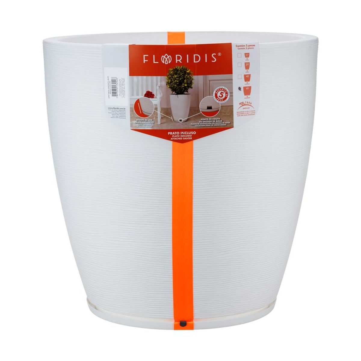 FLORIDIS - MACETERO FLORIDIS BLANCO AMSTERDAM 70CM ALTO CON PLATO