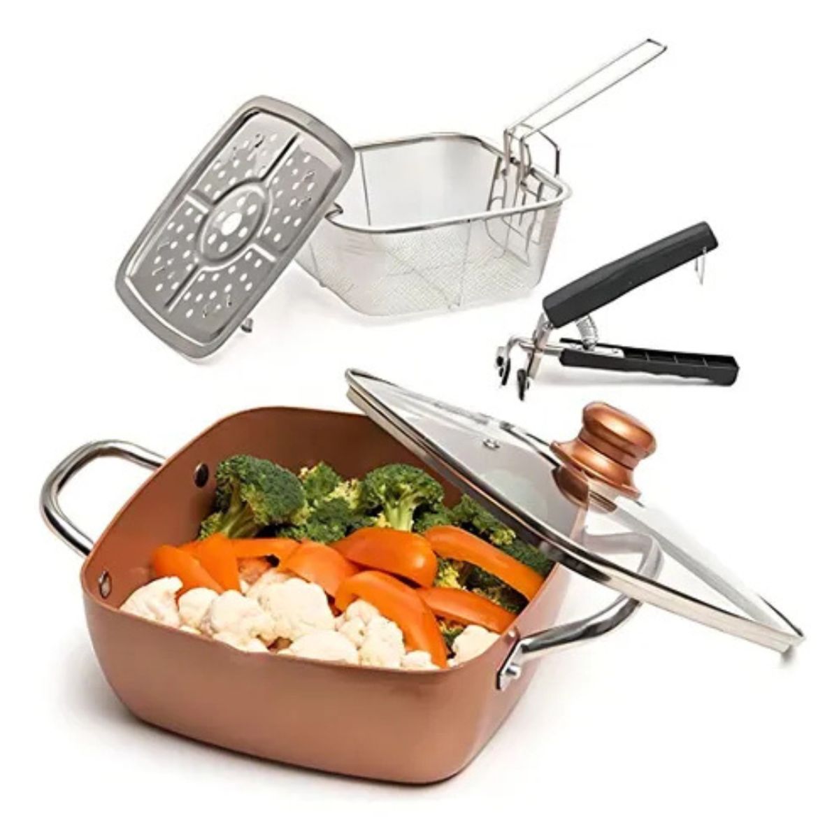 MOVI - Olla Sartén Multifunción Antiadherente con Tapa y Freidora