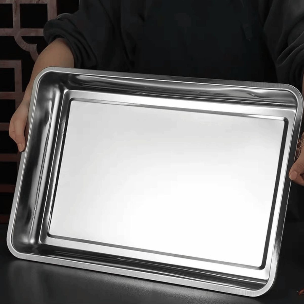 HOMESTAR - Bandeja Profunda Rectangular Horno Acero Inoxidable 44x34 cm