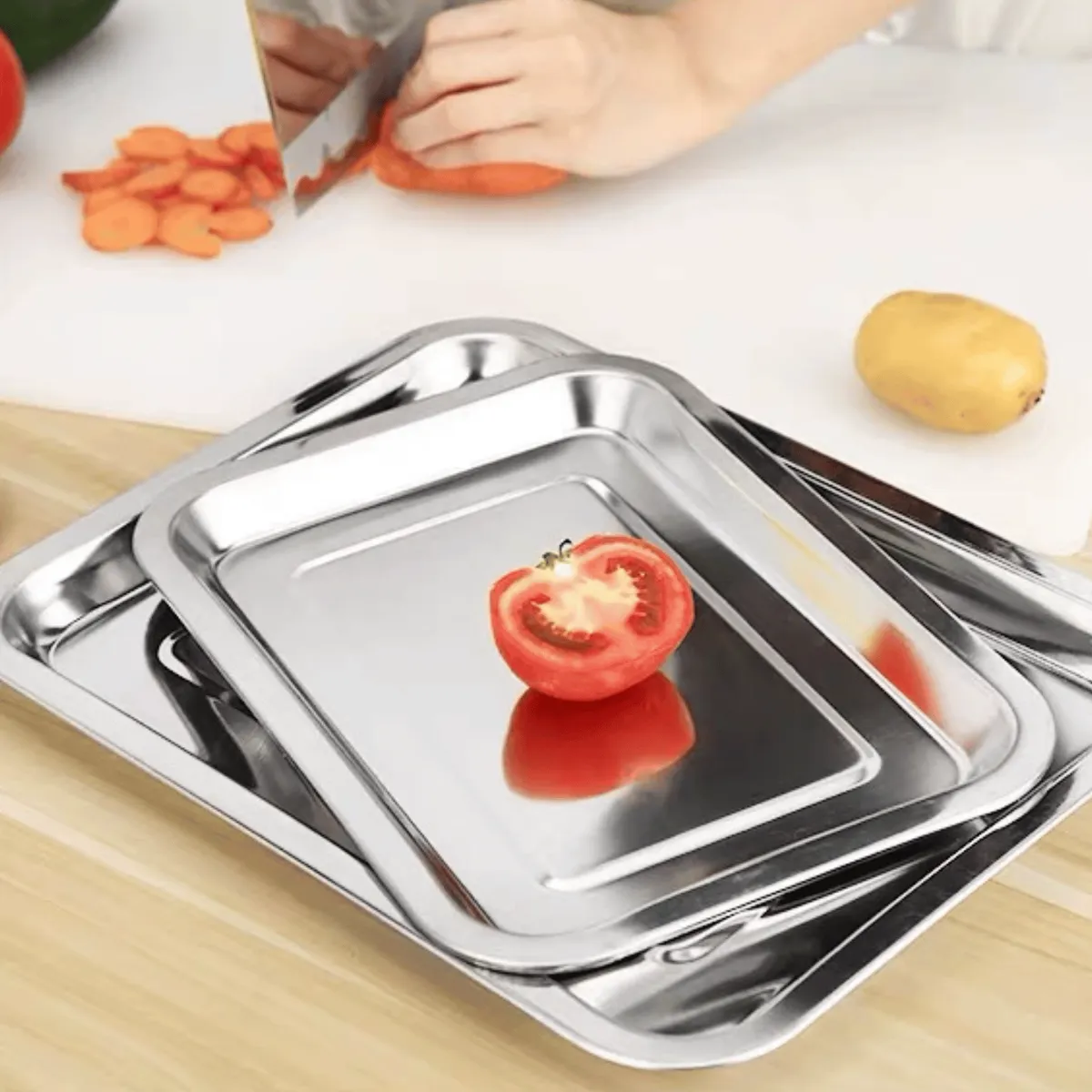 HOMESTAR - Bandeja Profunda Rectangular Horno Acero Inoxidable 44x34 cm