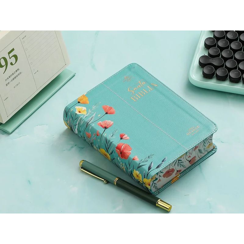 ABBA - Biblia RVR60 035c PJR CP Flores turquesa Tamaño Compacto
