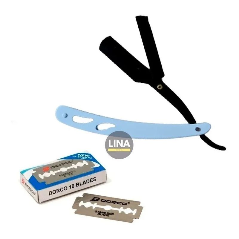 GENERICO - Kit Navaja Con 20 Repuestos Barbero Barberia Blanco Negro