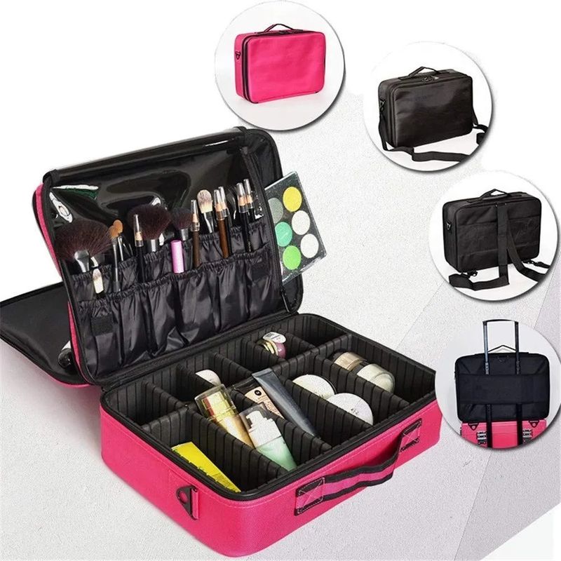 GENERICO - Maleta Bolso Maquillaje Portatil Cosmeticos Viaje Fucsia Grande
