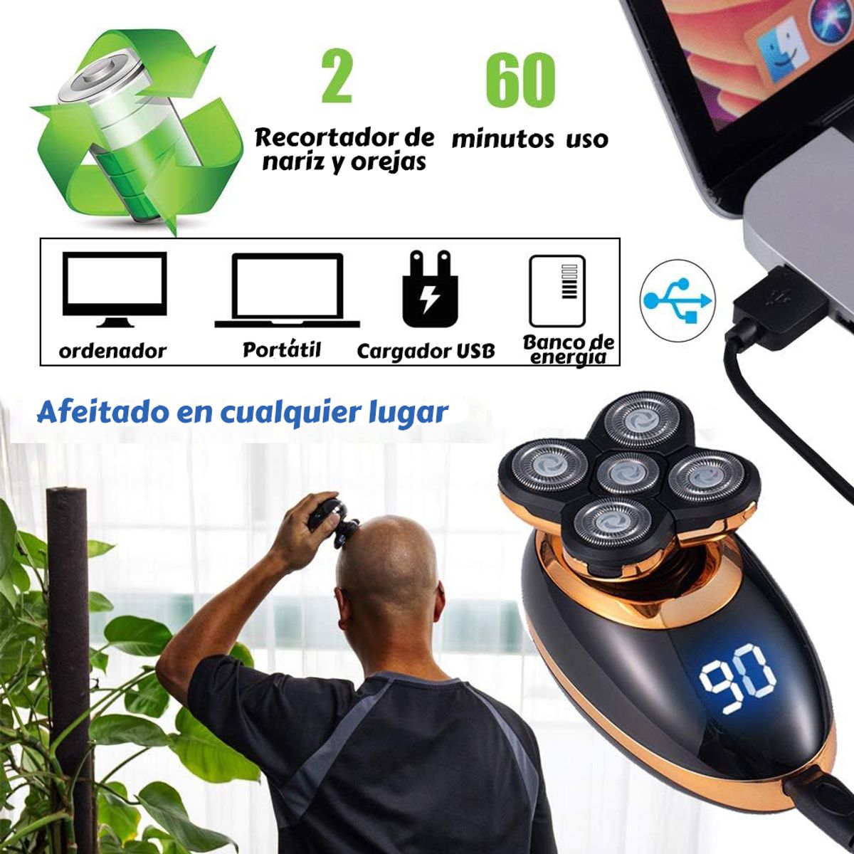 GENERICO - Maquinilla De Afeitar Eléctrica 5 En 1 Para Hombres Regalo