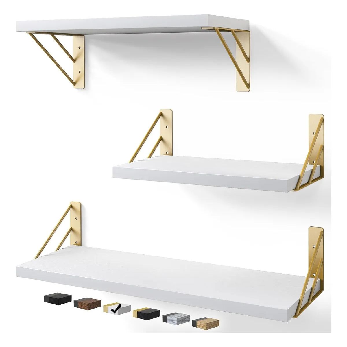 KUANGYE - Repisas Flotantes De Madera Multipropósito Kit X3 Blanco