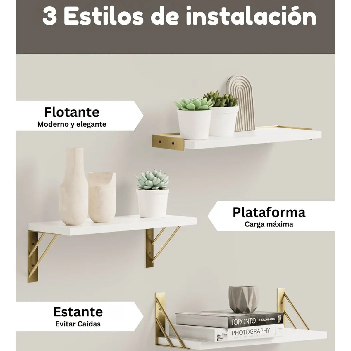 KUANGYE - Repisas Flotantes De Madera Multipropósito Kit X3 Blanco