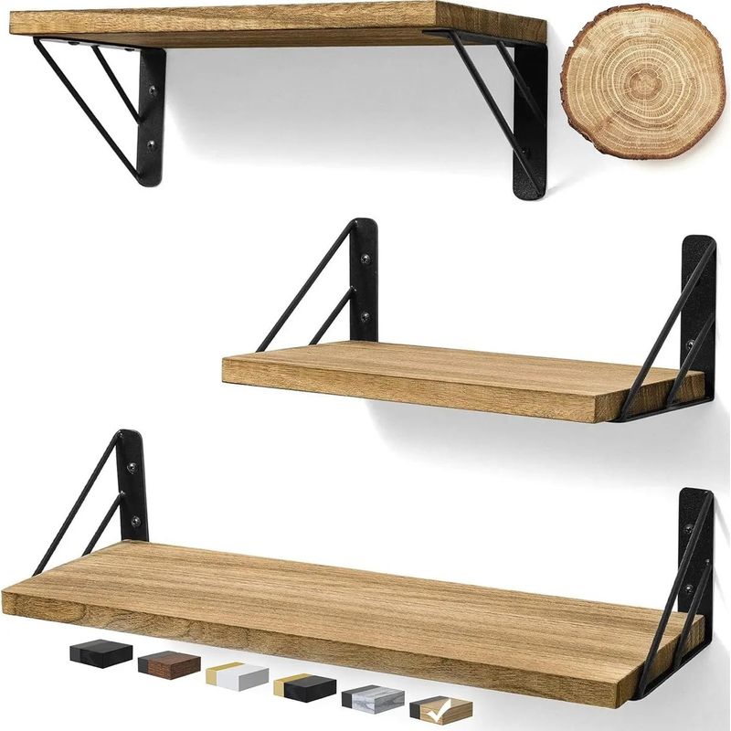 KUANGYE - Repisas Flotantes De Madera Multipropósito Kit X3 Marrón Claro