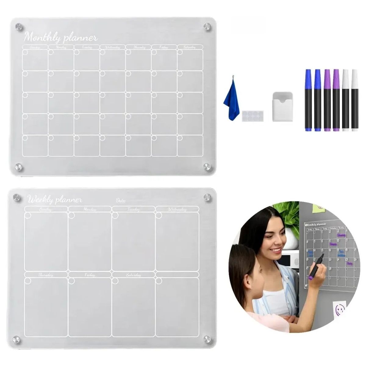 KUANGYE - 1 Set Pizarra Planificador Acrílico Para Refrigerador