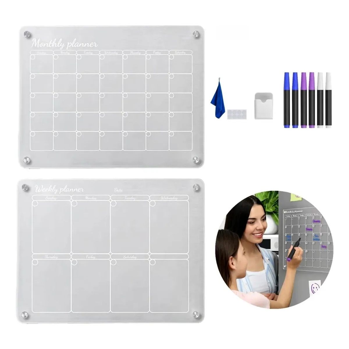 KUANGYE - 1 Set Pizarra Planificador Acrílico Para Refrigerador