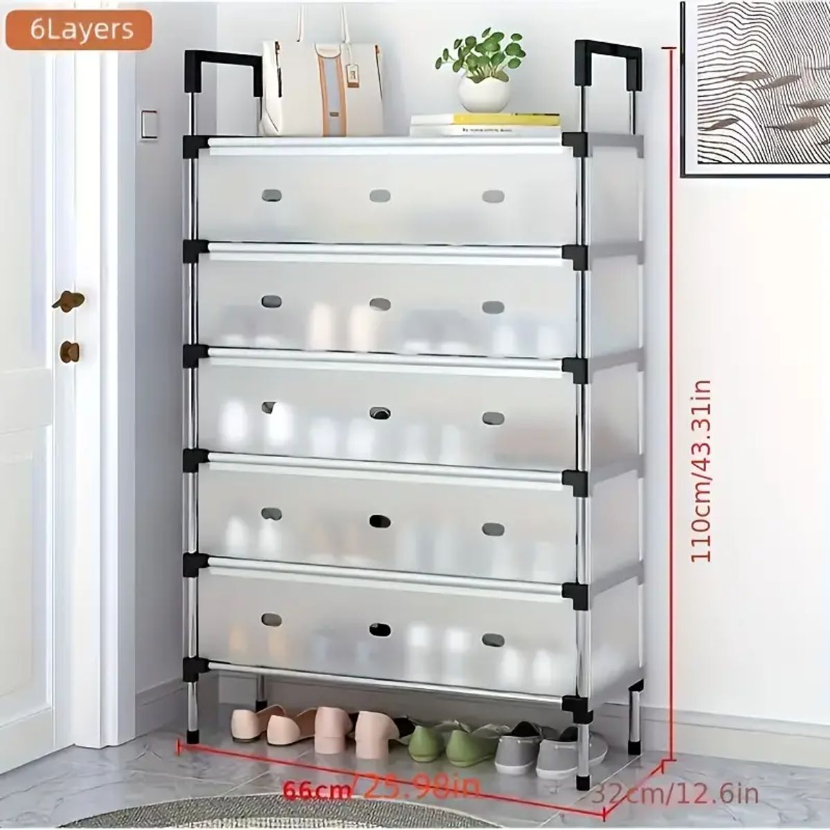 GENERICO - Zapatero 6 Niveles Antipolvo - Metal Reforzado (18-21 Pares)