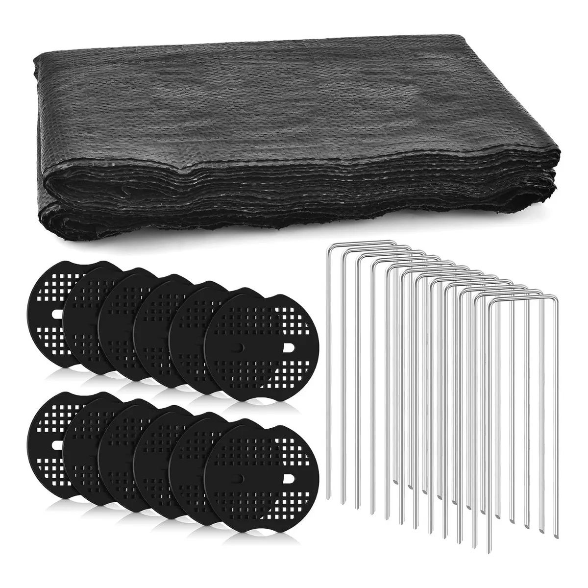 KUANGYE - Malla Antimaleza Cubresuelo 2x10m + 15 Espaciador + 15 Clavo En U