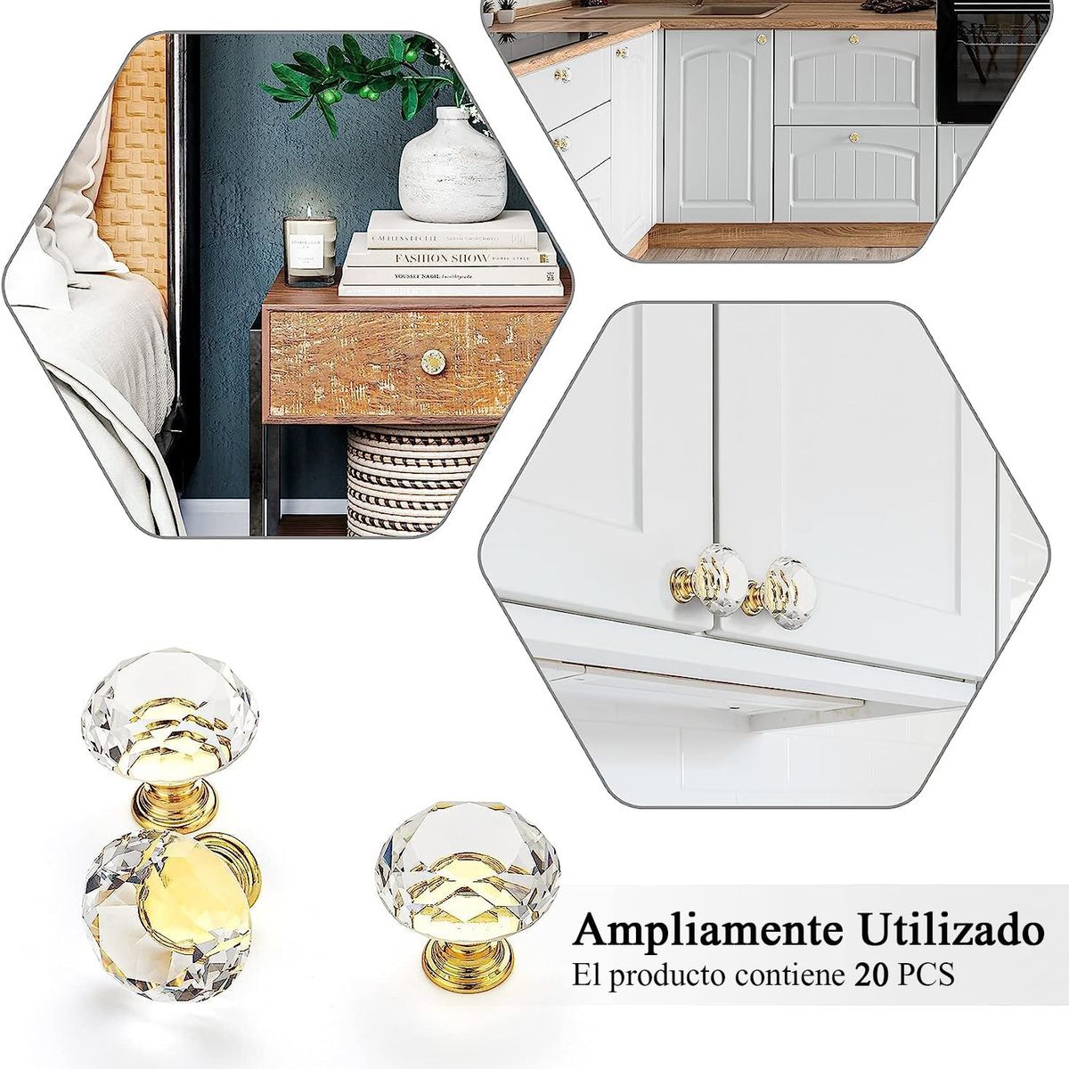 KUANGYE - Tirador Cristal Forma Diamante Para Cajón Armario 20pcs