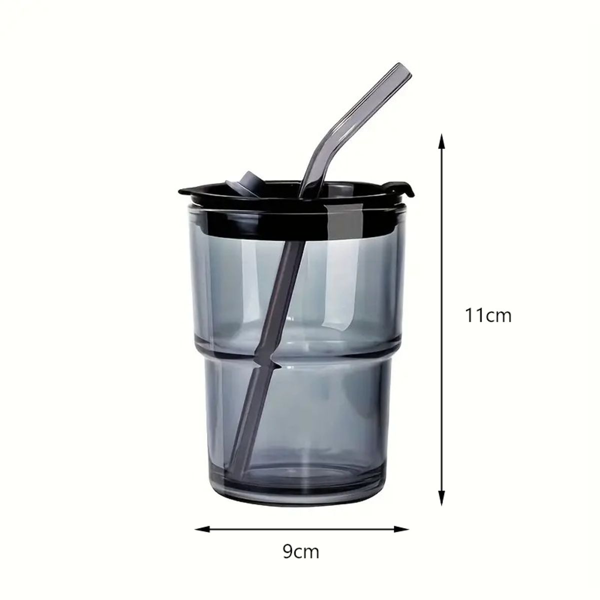 GENERICO - Taza Vidrio con Pajita - Diseño Bambú Gris  400ml