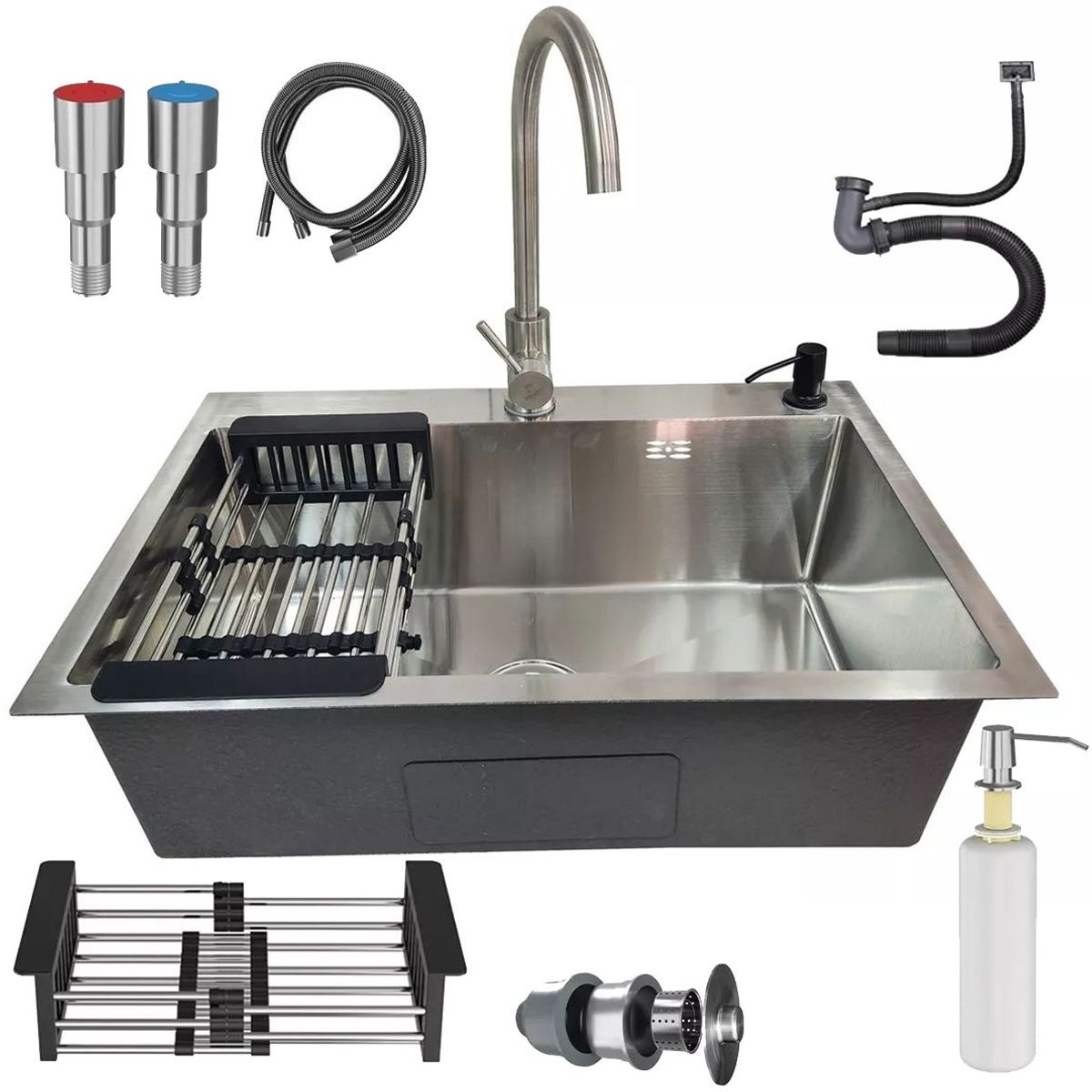 KUANGYE - Combo Lavaplatos Simple 68x45x20cm Acero Inoxidable Con Grifo