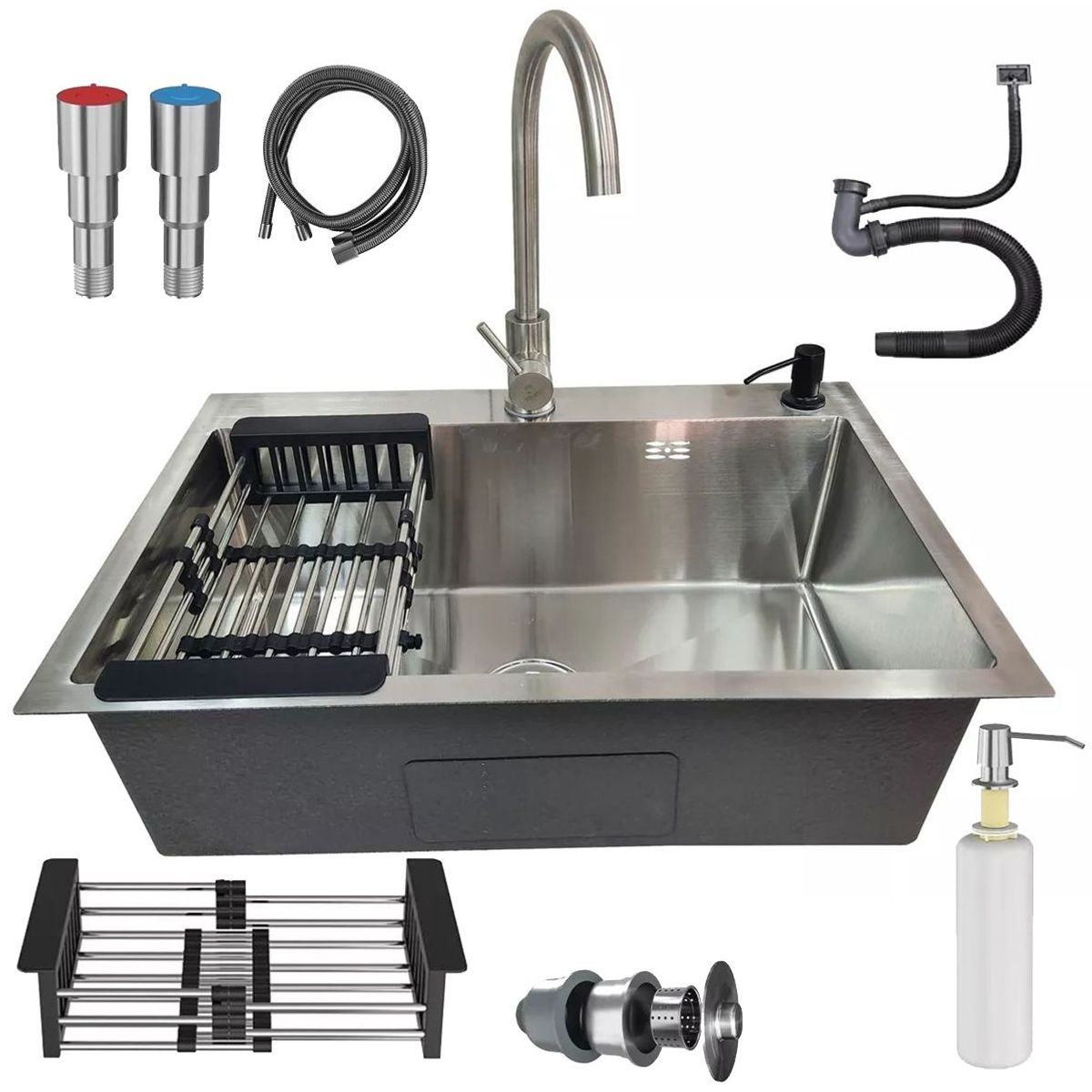 KUANGYE - Combo Lavaplatos Simple 68x45x20cm Acero Inoxidable Con Grifo