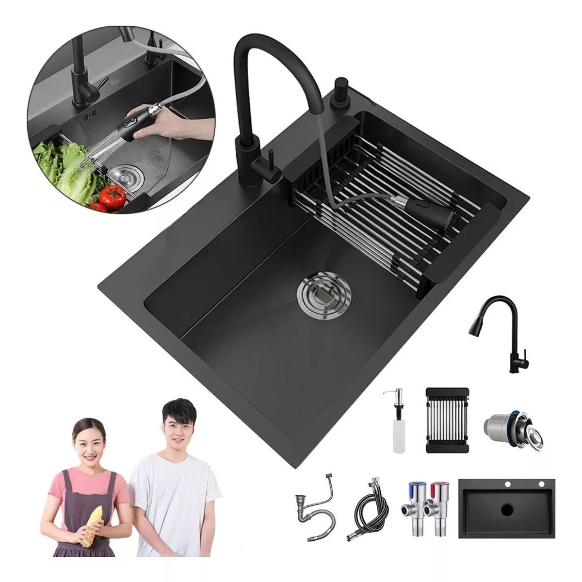 KUANGYE - Lavaplato Empotrado Acero Inoxidable Lavavaso 60x45x21cm Negro