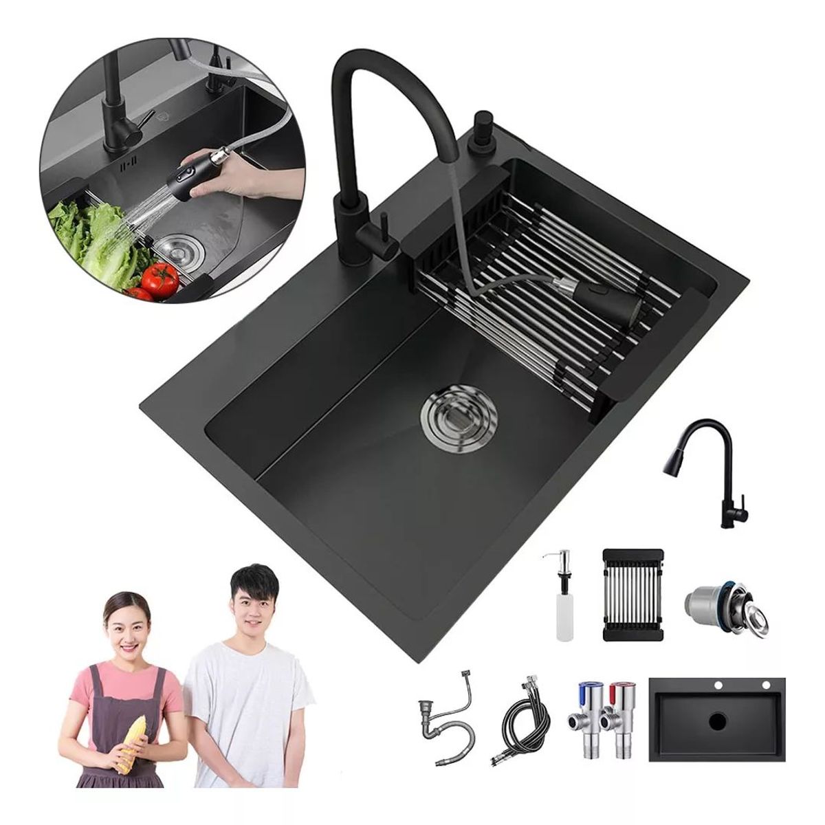 KUANGYE - Lavaplato Empotrado Acero Inoxidable Lavavaso 60x45x21cm Negro