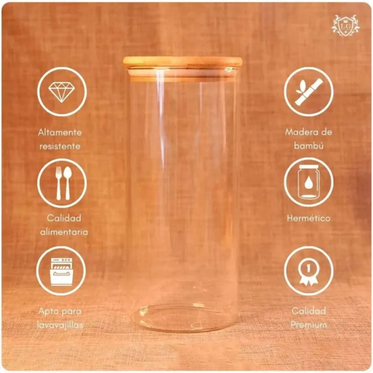 GENERICO - Frasco De Vidrio Tarro Hermetico Tapa Bambú 650ml