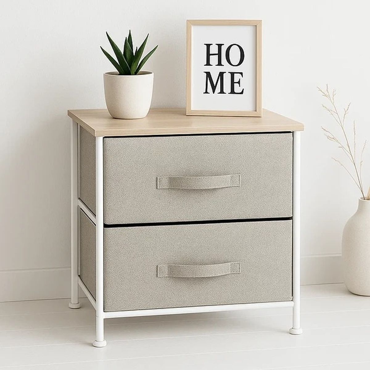 CORI CORI - Velador con Cajones de Tela - Gris.