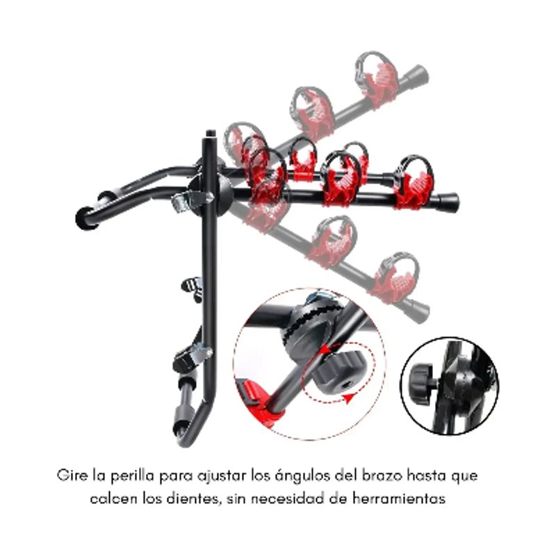 GENERICO - Porta 3 Bicicletas Portabicicletas Auto Coche Camioneta 60kg Color Negro Rojo