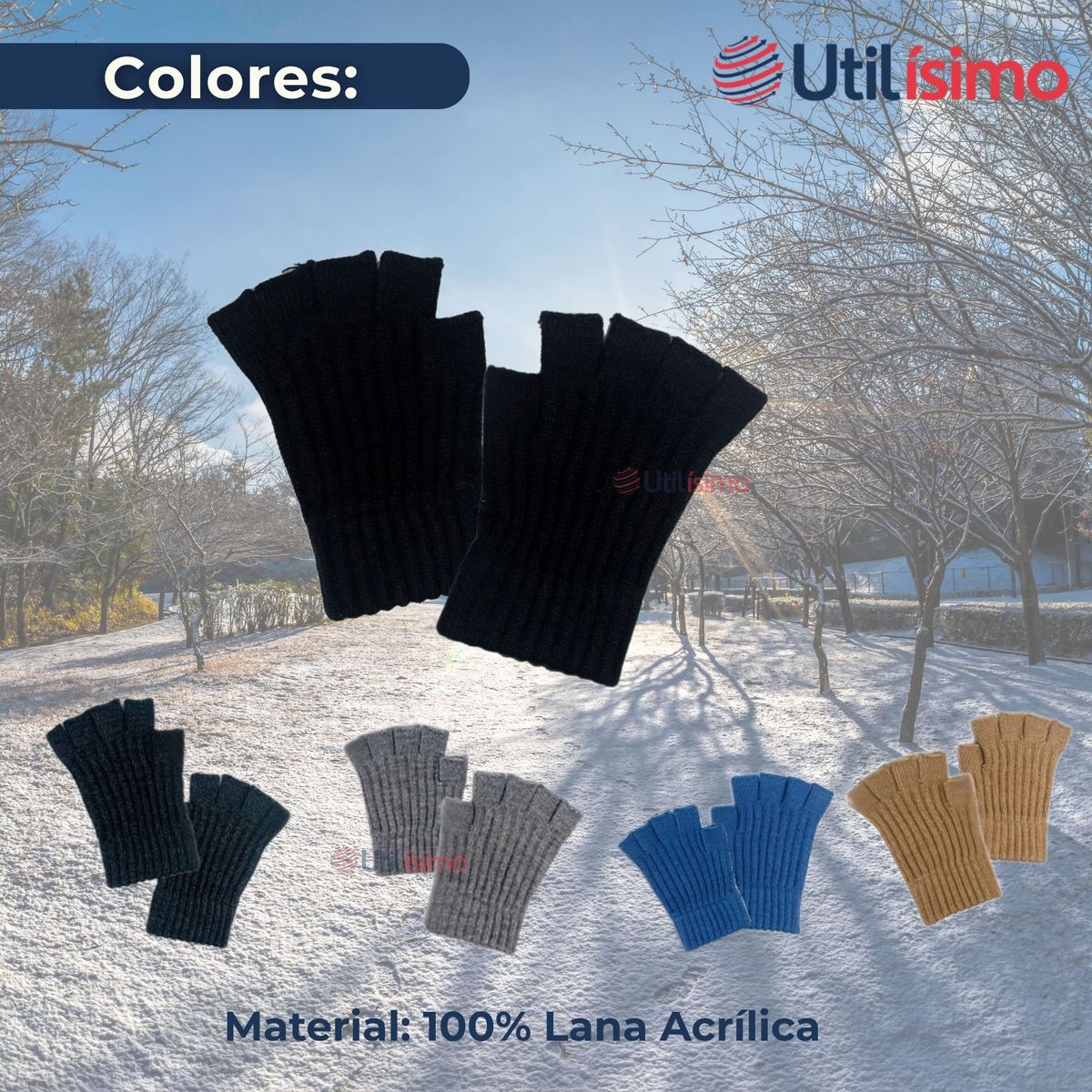 LINE - Guantes 16CM Medio Dedo Niños Lana Acrílica Acanalada colores surtidos