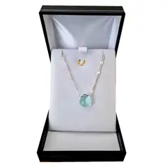 GENERICO - COLLAR MUJER DE PLATA FINA CON PIEDRA AGUAMARINA NATURAL