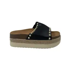 HERIEL - Sandalia Negra Plataforma Perlas