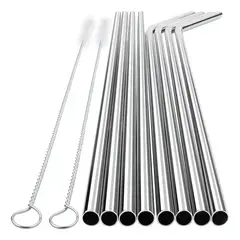 GENERICO - Set bombillas acero inoxidable 8 unidades + 2 cepillos