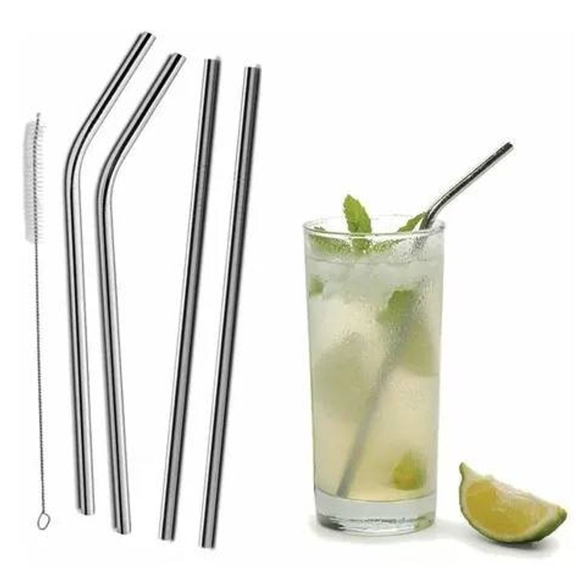 GENERICO - Set bombillas acero inoxidable 8 unidades + 2 cepillos