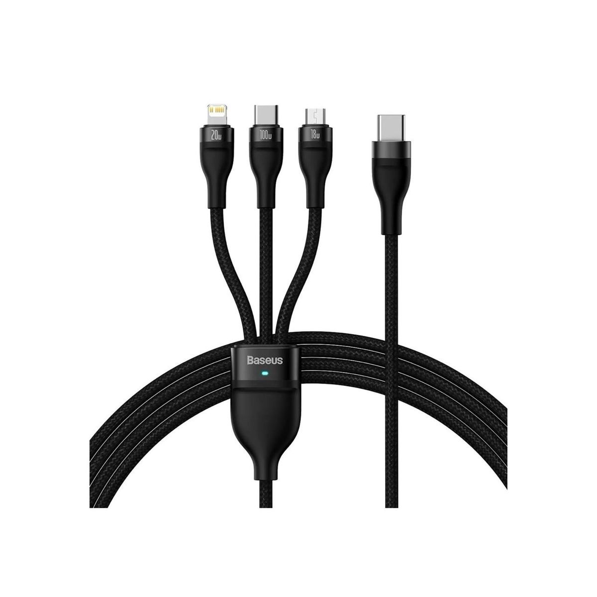 BASEUS - Cable 3 en 1 Type-C a MicroUSB+Lightning+USB-C 100W 1.5m Neg