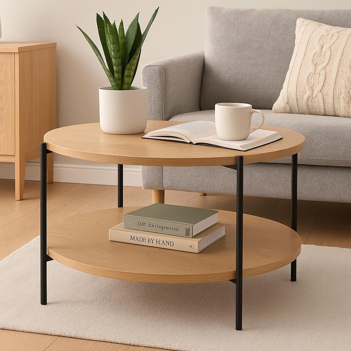 DAY - Mesa de Centro Redonda con Doble Cubierta MDF y Metal DAY