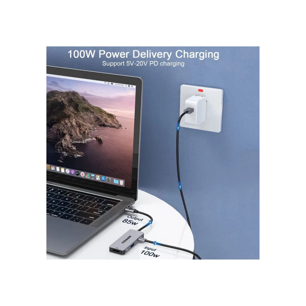 QGEEM - Hub Adaptador 3 En 1 Usb C Con 4k / Usb C A Hdmi / 100w