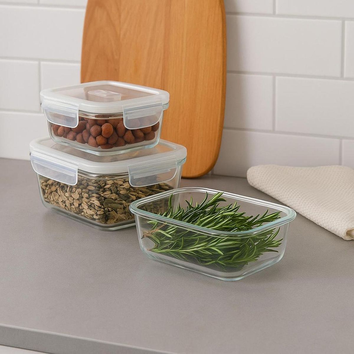 DAY - Set de 3 Contenedores de Vidrio Herméticos para Cocina DAY