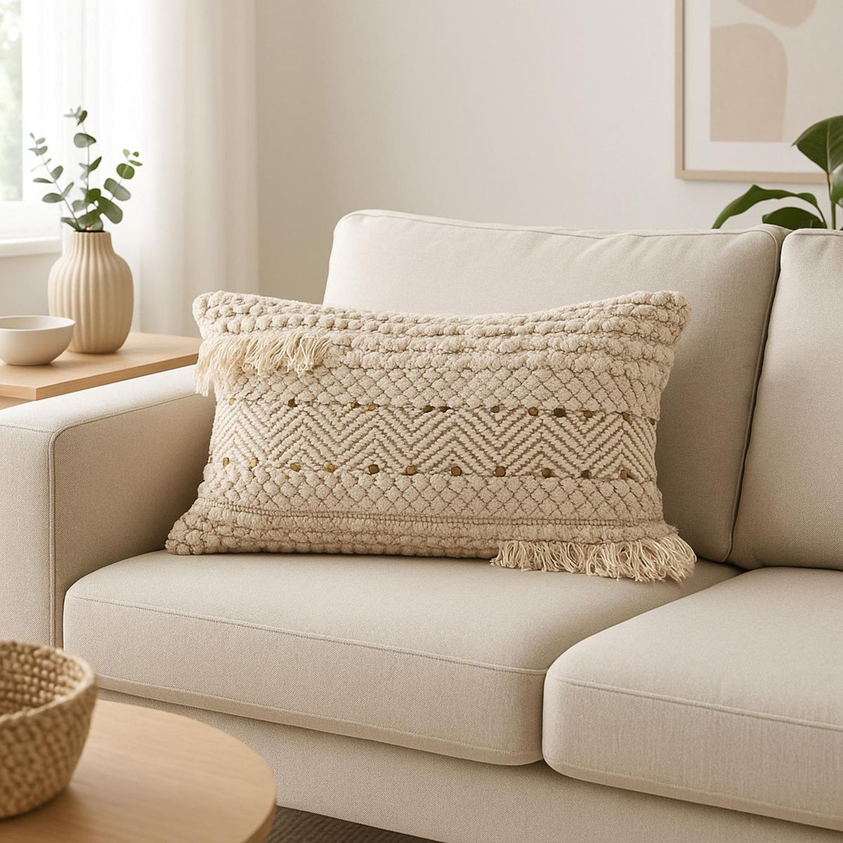 ATMOSPHERA - Cojín Decorativo con Lentejuelas y Flecos 30x50 cm Atmosphera