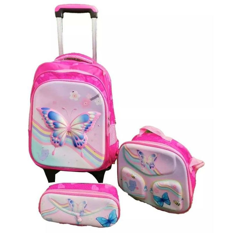 GENERICO - Pack 3 piezas mochila escolar, lonchera ...con ruedas niños