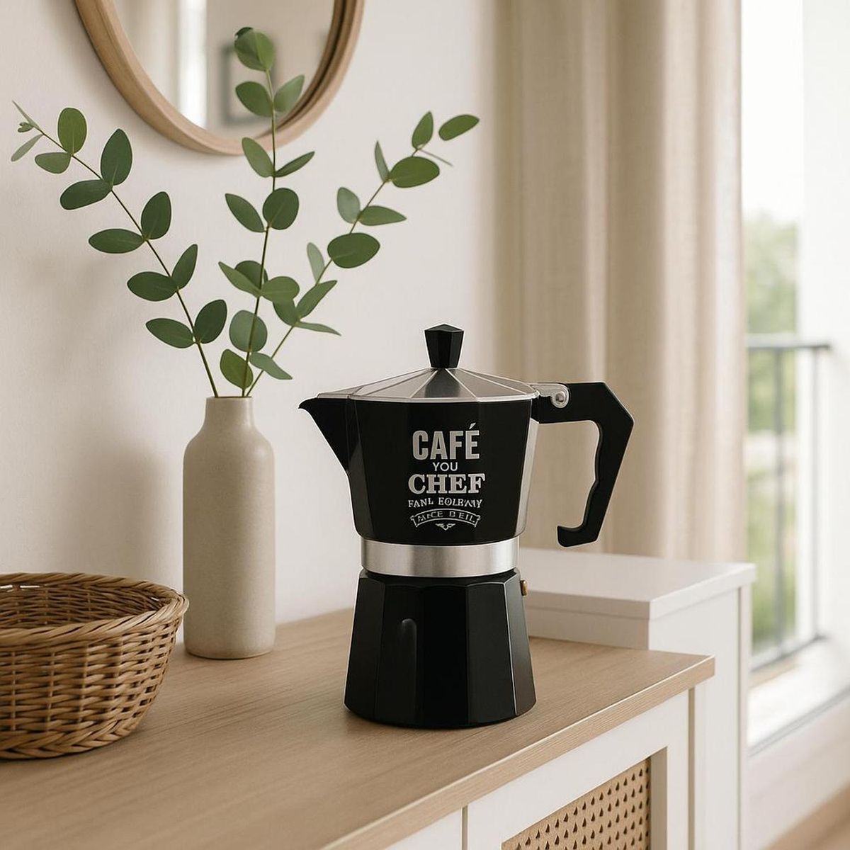 5FIVE - Cafetera Italiana de Aluminio para 6 Tazas Negro 5Five