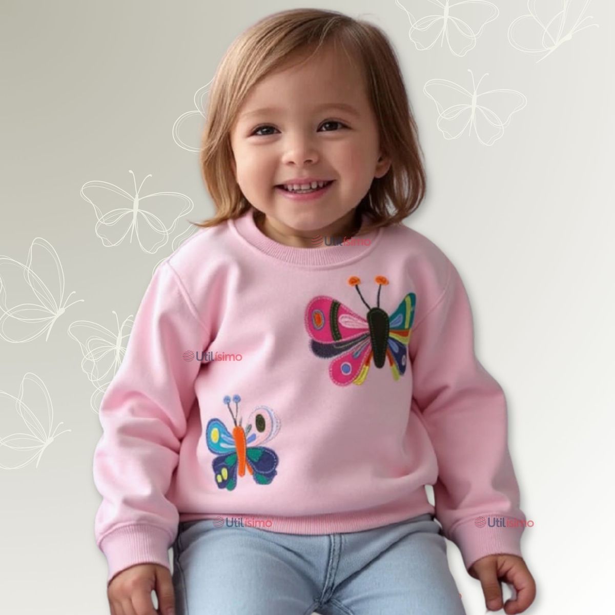 JUMP KIDS - Polerón Cuello Redondo Niña Rosado Mariposa