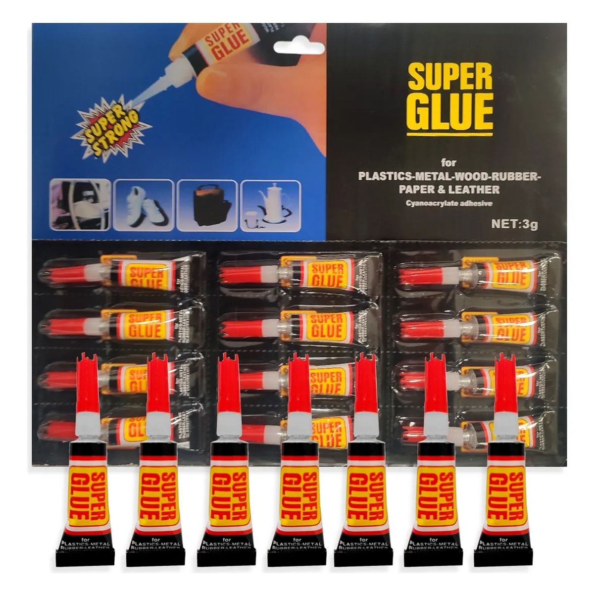GENERICO - Pack 12 Super Pegamento 3gr Tipo Gotita Super Glue
