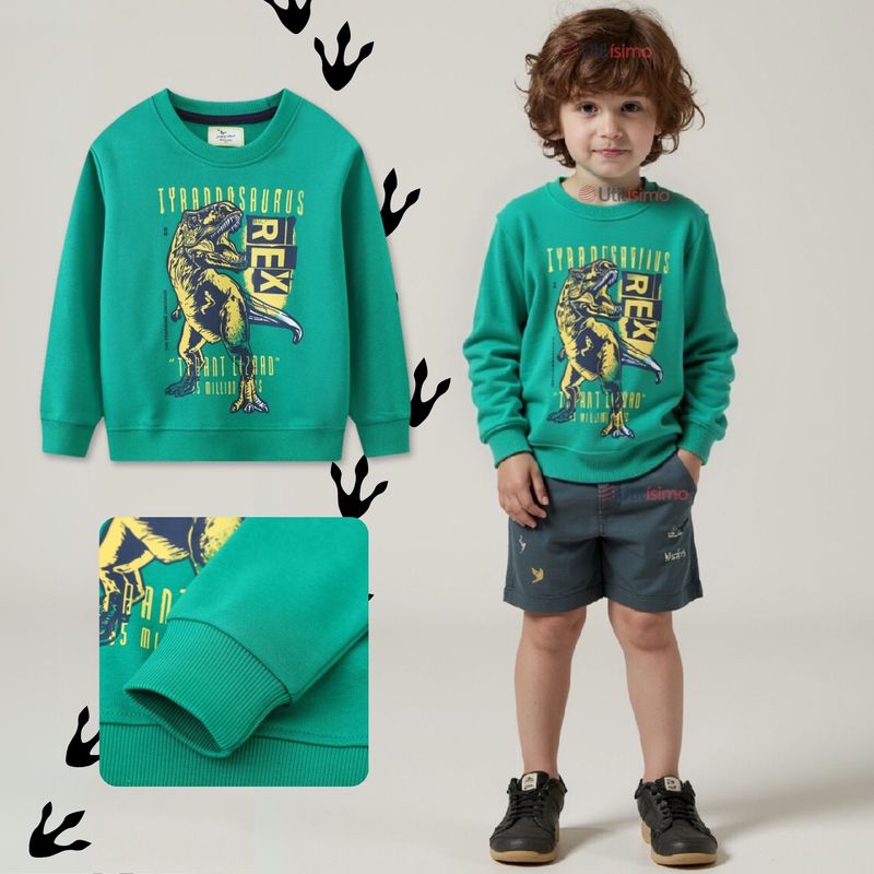 JUMP KIDS - Polerón Cuello Redondo Niño Verde Dinosaurio