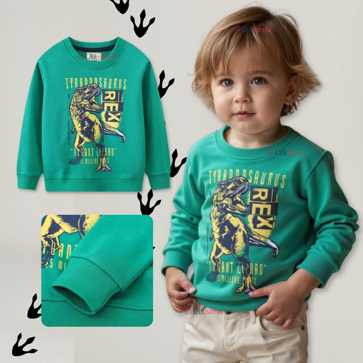 JUMP KIDS - Polerón Cuello Redondo Niño Verde Dinosaurio