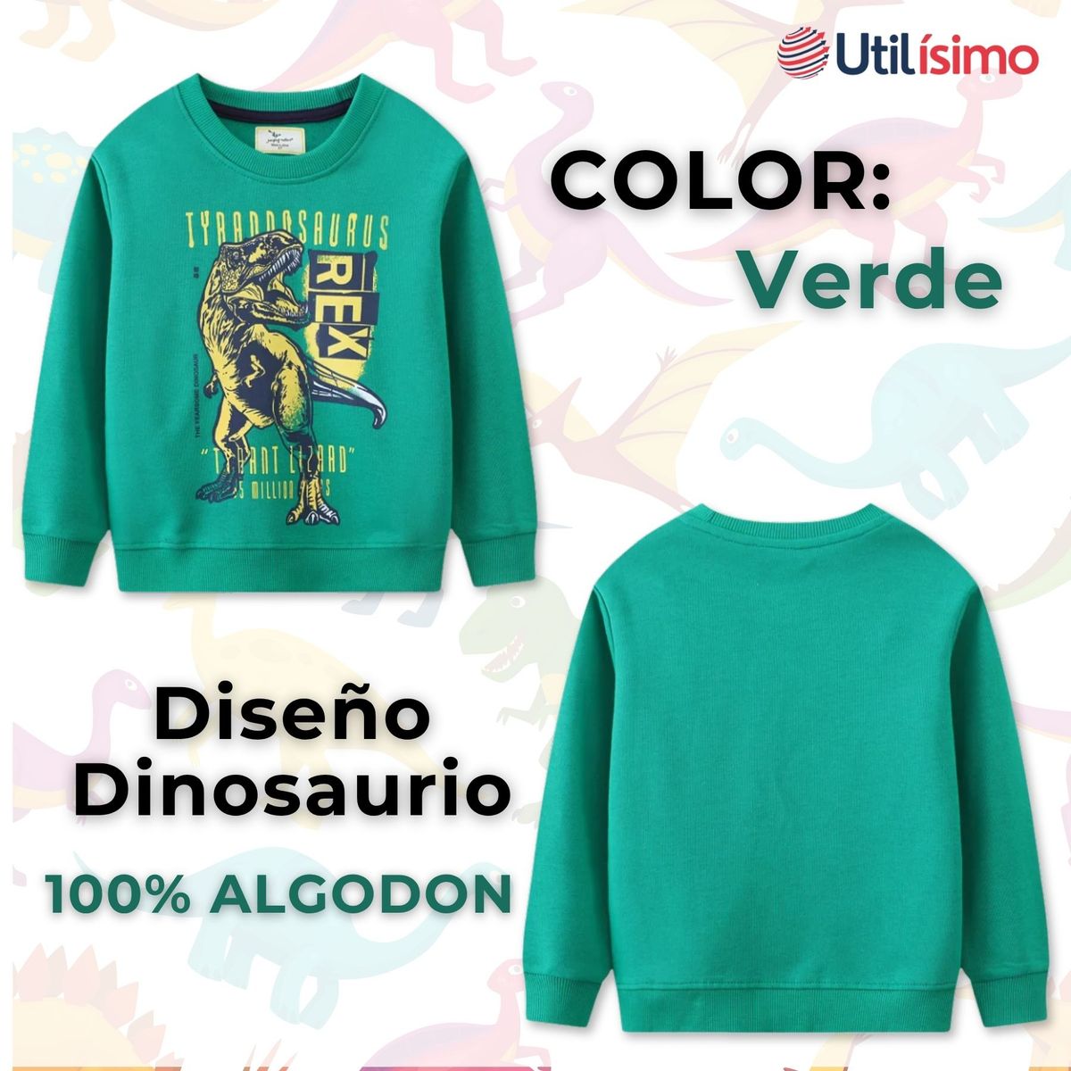 JUMP KIDS - Polerón Cuello Redondo Niño Verde Dinosaurio